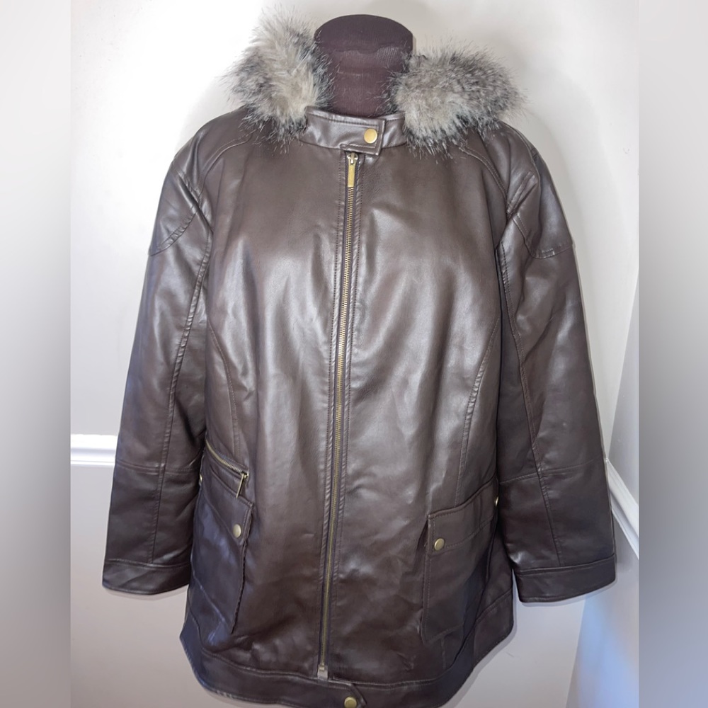Avenue Faux Fur Hooded Light Weight Jacket Brown 22/24
